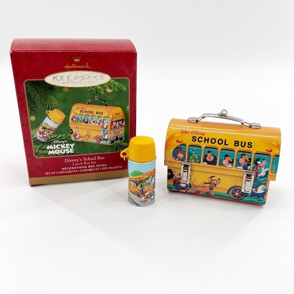 Hallmark Keepsake Ornament Disney’s School Bus Launch Box Set 2001 - Picture 1 of 15